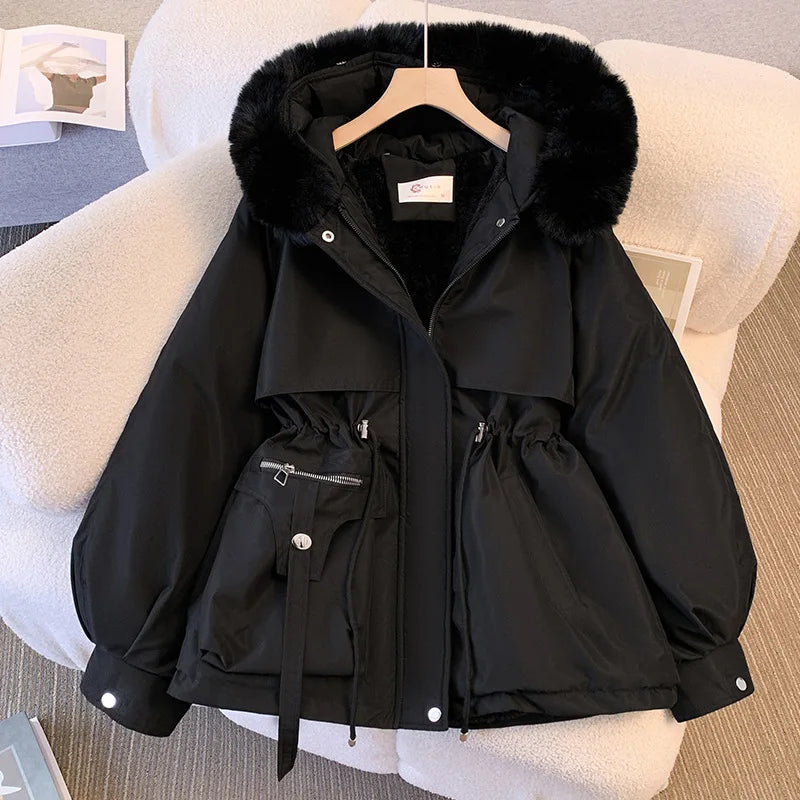 Fleece-Lined Padded Coat with Hood
