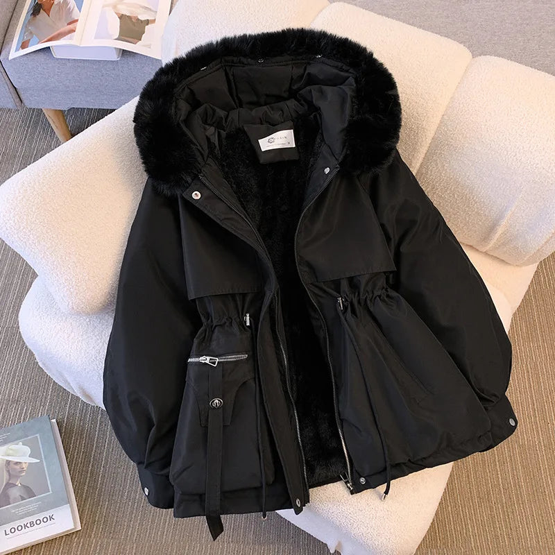 Fleece-Lined Padded Coat with Hood